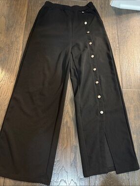 Black Wide-Leg Snap-Detail Pants